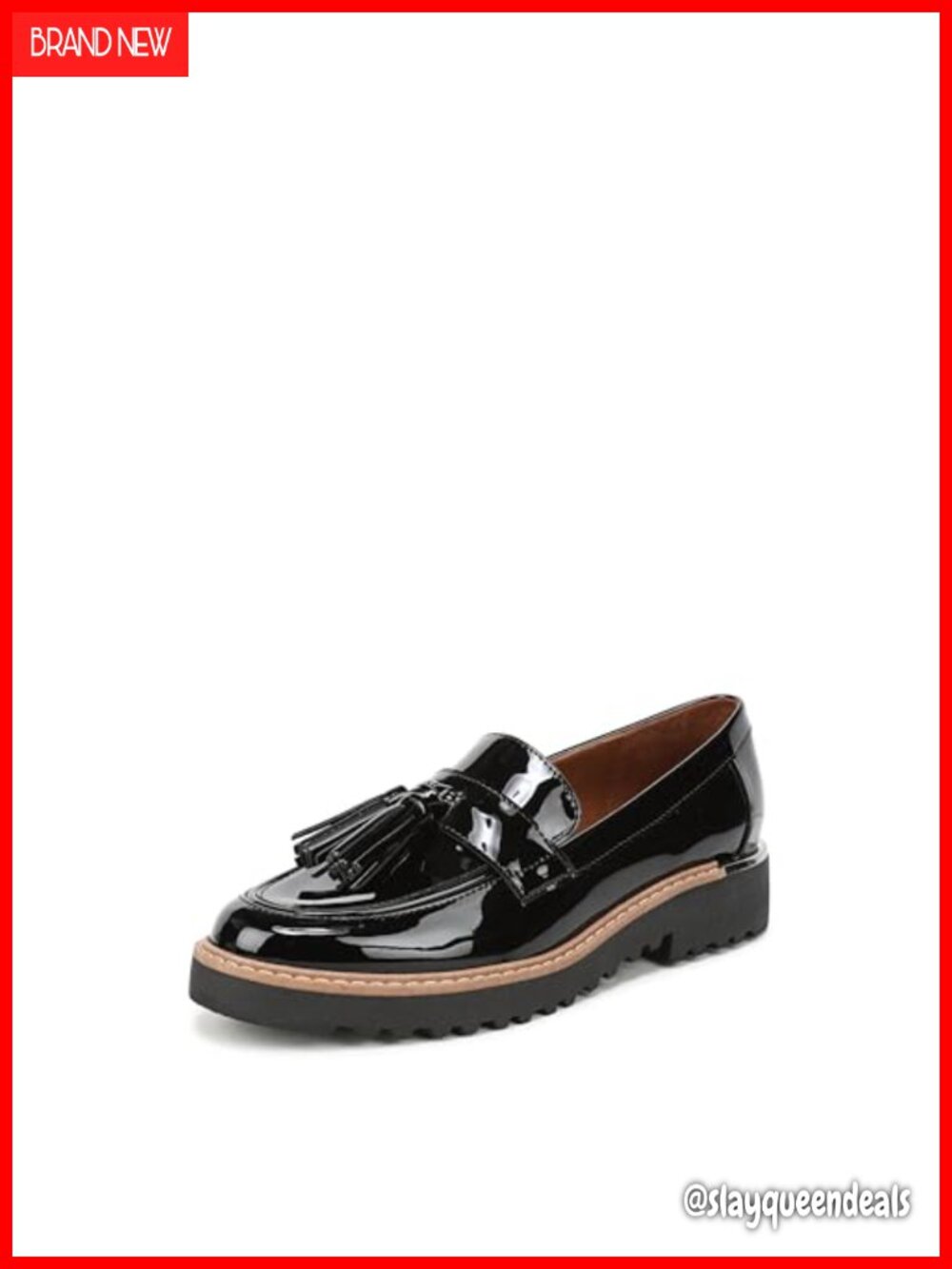 Womens Platform Lug Sole Slip On Loafers Faux Leather Tassel Almond Toe